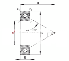推力角接触球轴承 BSB025062-2RS-T, 单向，接触角 a = 60°，限制公差，两侧唇密封