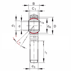 杆端轴承 GAKSL18-PS, 根据 DIN ISO 12 240-4 标准，特种钢材料，带左旋外螺纹，免维护