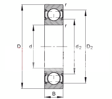 深沟球轴承 6001-C-2HRS, 修正的内部结构（C 代），根据 DIN 625-1 标准的主要尺寸，两侧唇密封