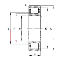 圆柱滚子轴承 N238-E-M1, 根据 DIN 5412-1 标准的主要尺寸, 非定位轴承, 可分离, 带保持架