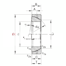 角接触关节轴承 GE120-SX, 根据 DIN ISO 12 240-2 标准，需维护