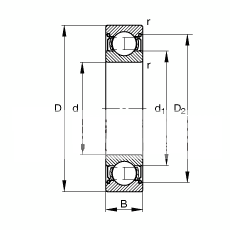 深沟球轴承 61822-2Z-Y, 根据 DIN 625-1 标准的主要尺寸, 两侧间隙密封