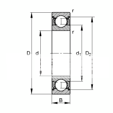 深沟球轴承 6028-2Z, 根据 DIN 625-1 标准的主要尺寸, 两侧间隙密封