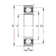 深沟球轴承 61915-2RSR, 根据 DIN 625-1 标准的主要尺寸, 两侧唇密封