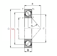 角接触球轴承 7322-B-JP, 根据 DIN 628-1 标准的主要尺寸，接触角 α = 40°