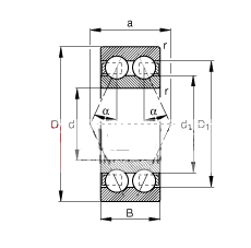 角接触球轴承 3001-B-TVH, 双列，接触角 α = 25°