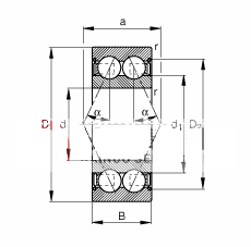 角接触球轴承 3809-B-2Z-TVH, 双列，双侧间隙密封，接触角 α = 25°