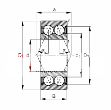 角接触球轴承 3816-B-2Z-TVH, 双列，双侧间隙密封，接触角 α = 25°