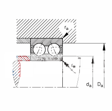 角接触球轴承 3001-B-TVH, 双列，接触角 α = 25°