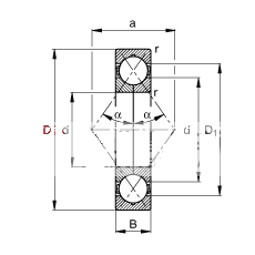 四点接触球轴承 QJ212-TVP, 根据 DIN 628-4 标准的主要尺寸, 可分离, 剖分内圈