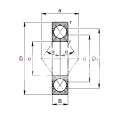 四点接触球轴承 QJ207-MPA, 根据 DIN 628-4 标准的主要尺寸, 可分离, 剖分内圈