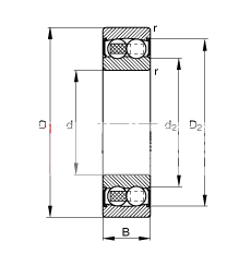 自调心球轴承 2207-2RS-TVH, 根据 DIN 630 标准的主要尺寸, 两侧唇密封