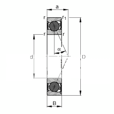 主轴轴承 HCB7208-E-2RSD-T-P4S, 调节，成对或单元安装，接触角 α = 25°，陶瓷球，两侧唇密封，非接触，限制公差