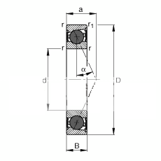 主轴轴承 HCB7211-E-2RSD-T-P4S, 调节，成对或单元安装，接触角 α = 25°，陶瓷球，两侧唇密封，非接触，限制公差