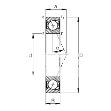 主轴轴承 B7024-E-2RSD-T-P4S, 调节，成对安装，接触角 α = 25°，两侧唇密封，非接触，限制公差