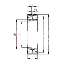调心滚子轴承 23036-E1-K-TVPB, 根据 DIN 635-2 标准的主要尺寸, 锥孔，锥度 1:12