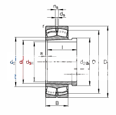 调心滚子轴承 24128-E1-K30 + AH24128, 根据 DIN 635-2 标准的主要尺寸, 带锥孔和退卸套