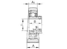 直立式轴承座单元 PASEY1-7/16, 铸铁轴承座，外球面球轴承，根据 ABMA 15 - 1991, ABMA 14 - 1991, ISO3228 内圈带有平头螺栓，P型密封，英制